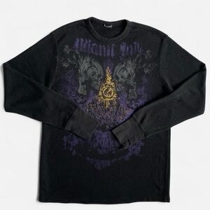 Y2K black mall goth Miami Ink long sleeve waffle knit tee